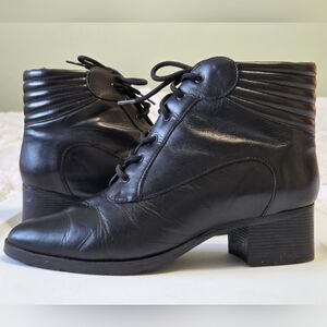 VTG Spectra Brazil Black Leather Lace-Up Witch Boots Pointed Toe Sz 9 Victorian